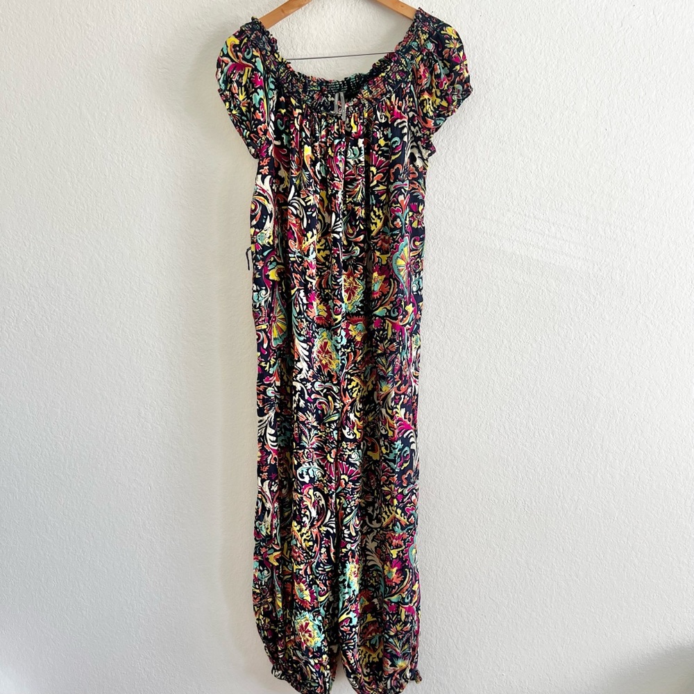Anthropologie Navy Multicolor Paisley Jumpsuit Sz M